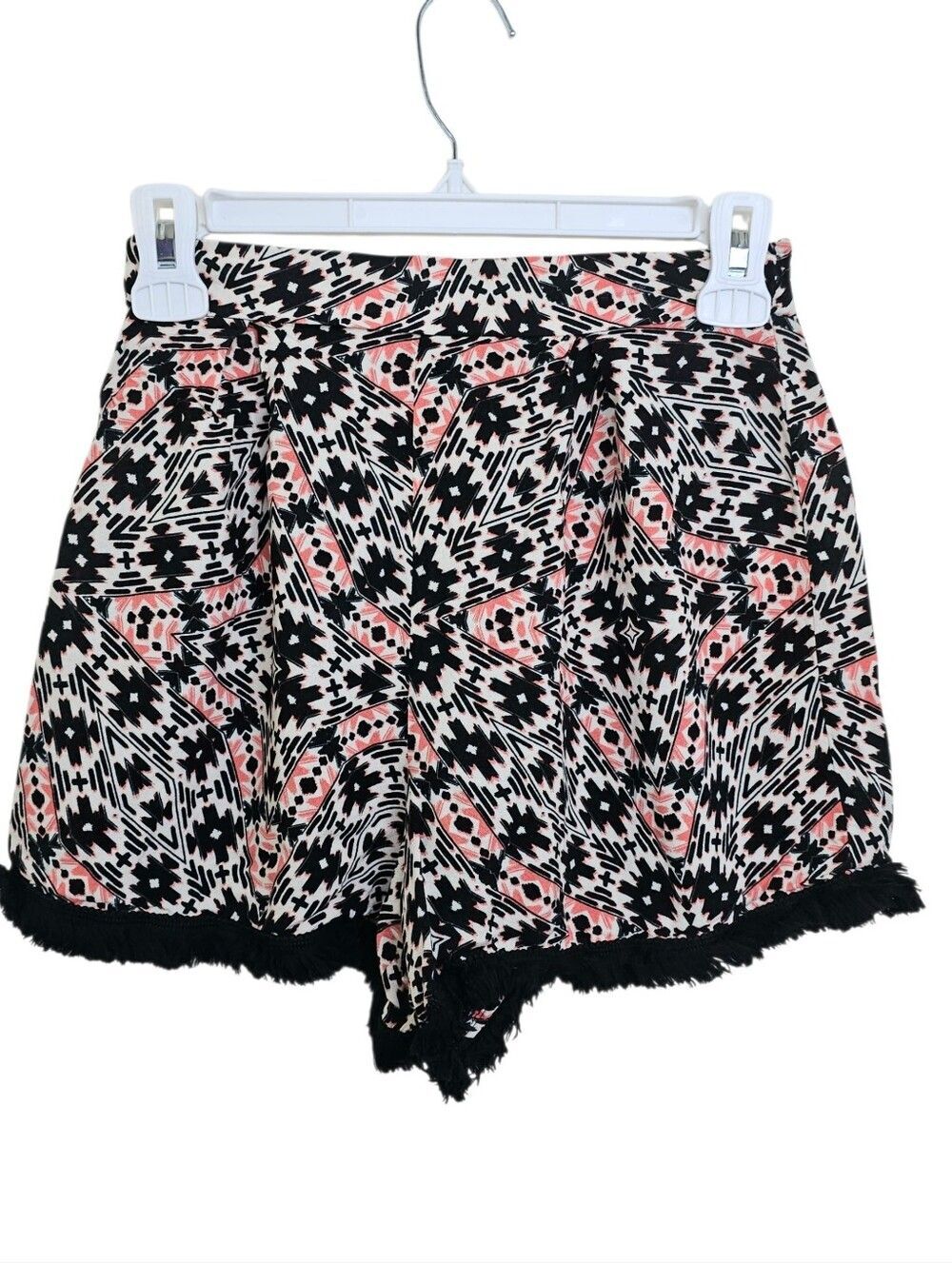 FOREVER 21 Coral Black White Aztec Geometric Fringe High Rise Shorts XS Boho